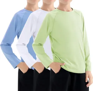 Boys Swim Shirt UPF 50  Kids Rash Guard Long Sleeve 3 Pack Youth Sun UV Protection SPF Water Fishing Top Shirts 5-18Y