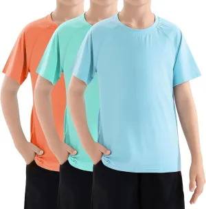 Boys Swim Shirt UPF 50  Kids Rash Guard Short Sleeve 3 Pack Youth Sun UV Protection SPF Water Fishing Top Shirts 5-18Y