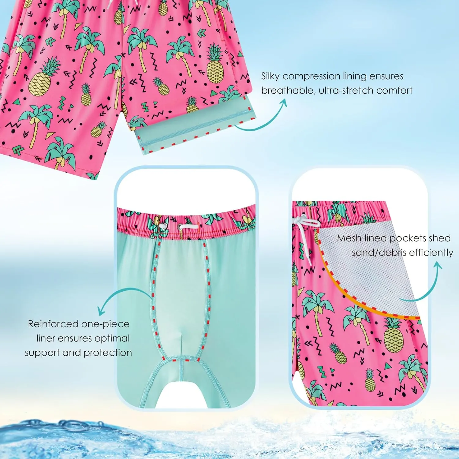 Boys Swim Trunks 2 Pack, Bathing Suit with Compression Liner, UPF 50 , Beach Shorts for 5-16 Years
