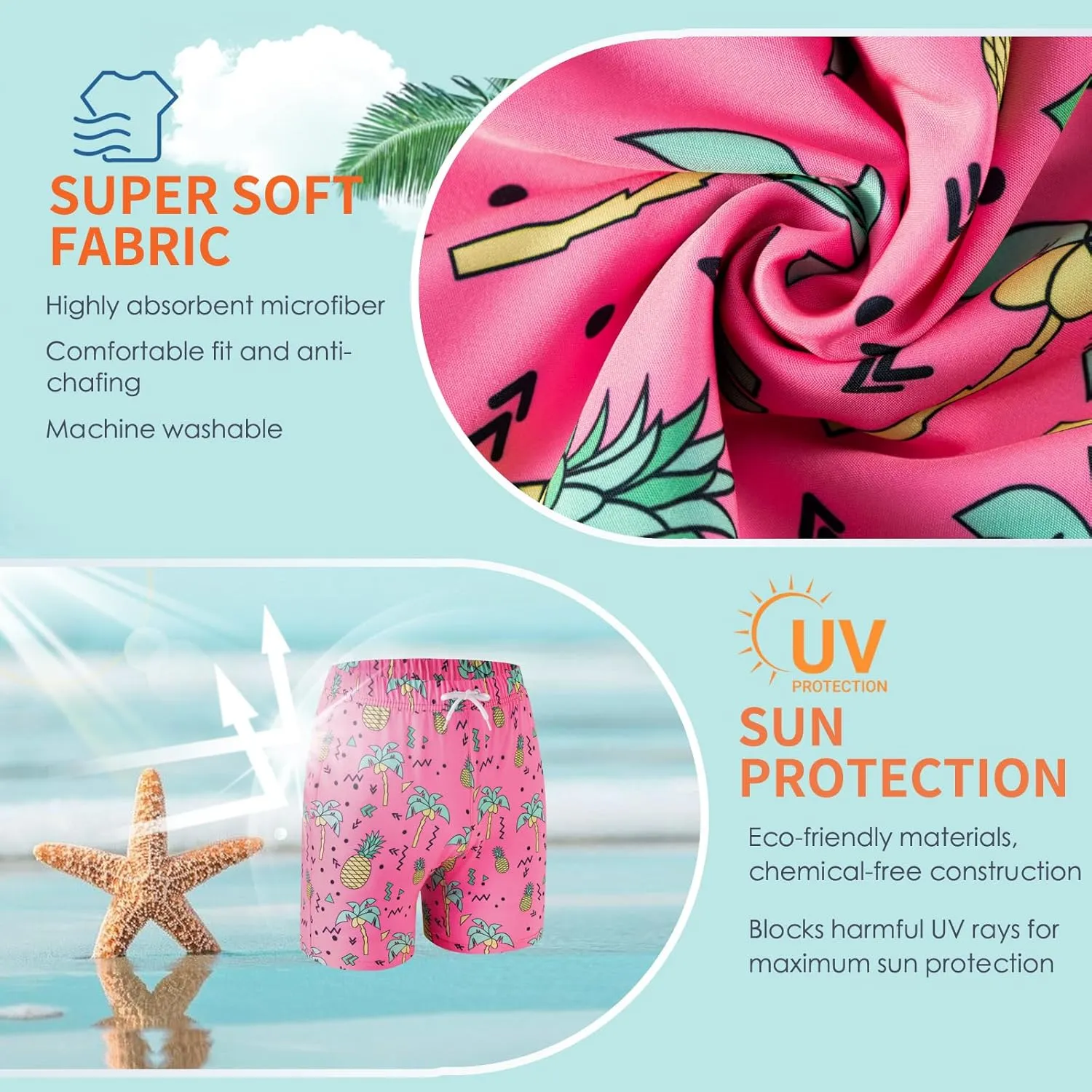 Boys Swim Trunks 2 Pack, Bathing Suit with Compression Liner, UPF 50 , Beach Shorts for 5-16 Years