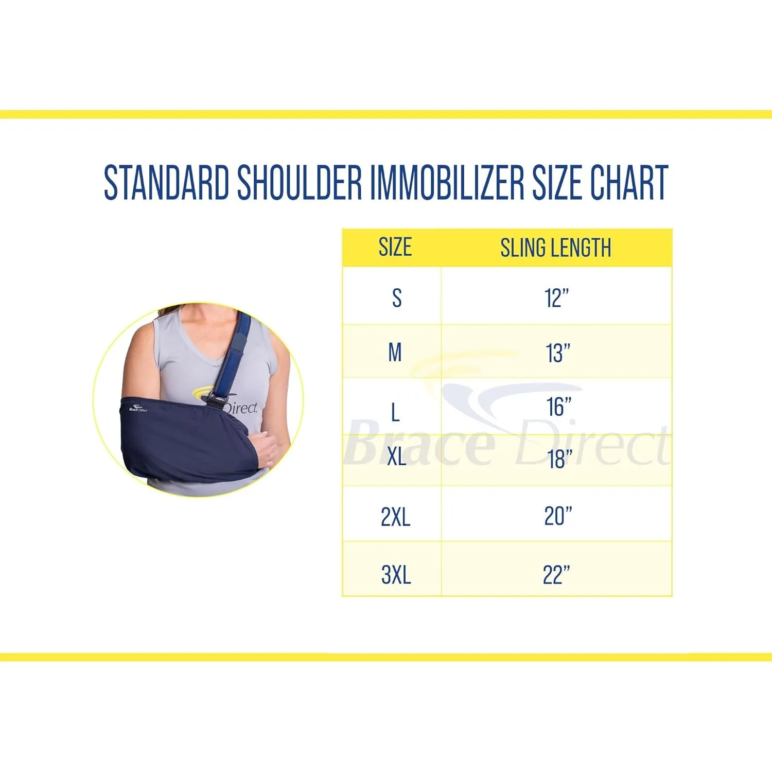 Brace Direct Standard Lightweight Envelope Shoulder Immobilizer- Adjustable Arm Sling- for Dislocation, Post Surgical Support, Sprains and Injury