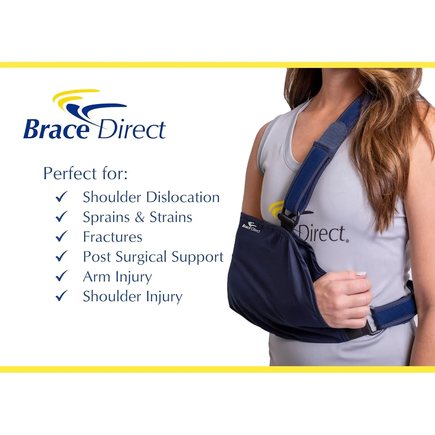 Brace Direct Standard Lightweight Envelope Shoulder Immobilizer- Adjustable Arm Sling- for Dislocation, Post Surgical Support, Sprains and Injury