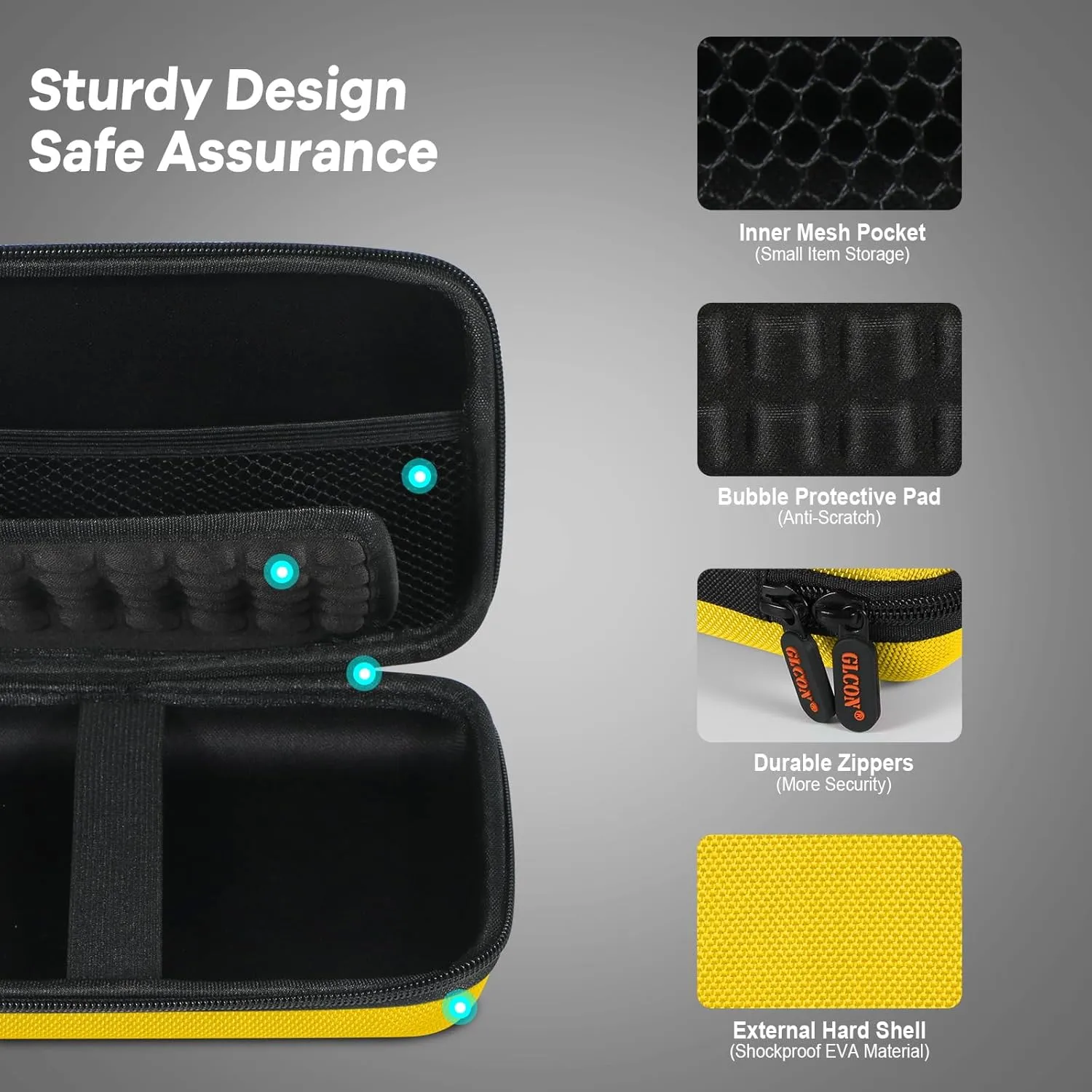 Bright Yellow Hard Shell Electronic Organizer Carrying Case - Shockproof Large Storage Case for Hard Drive, Phone, Power Bank, Charger, Earbuds - Zipper Pouch Gadget Bag for Business, School, Travel