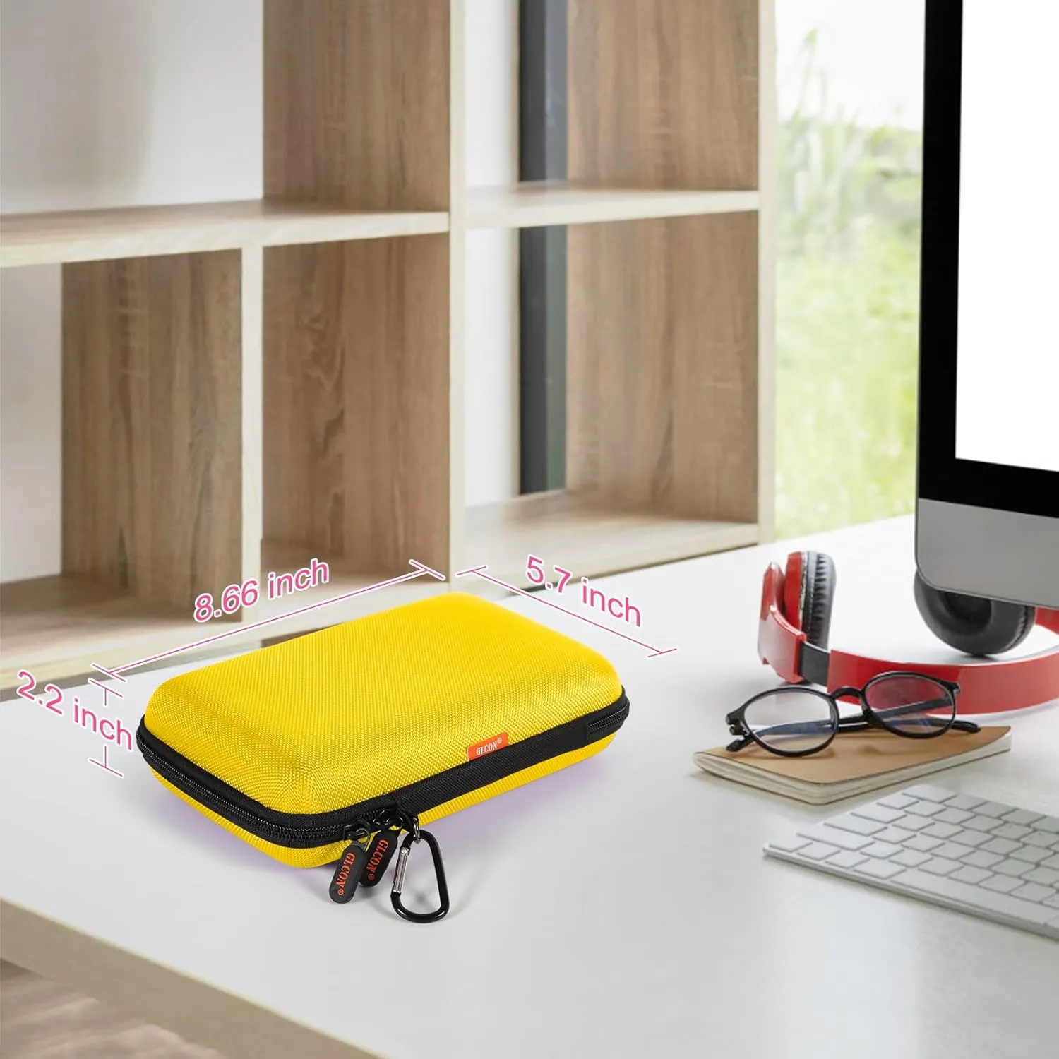 Bright Yellow Hard Shell Electronic Organizer Carrying Case - Shockproof Large Storage Case for Hard Drive, Phone, Power Bank, Charger, Earbuds - Zipper Pouch Gadget Bag for Business, School, Travel