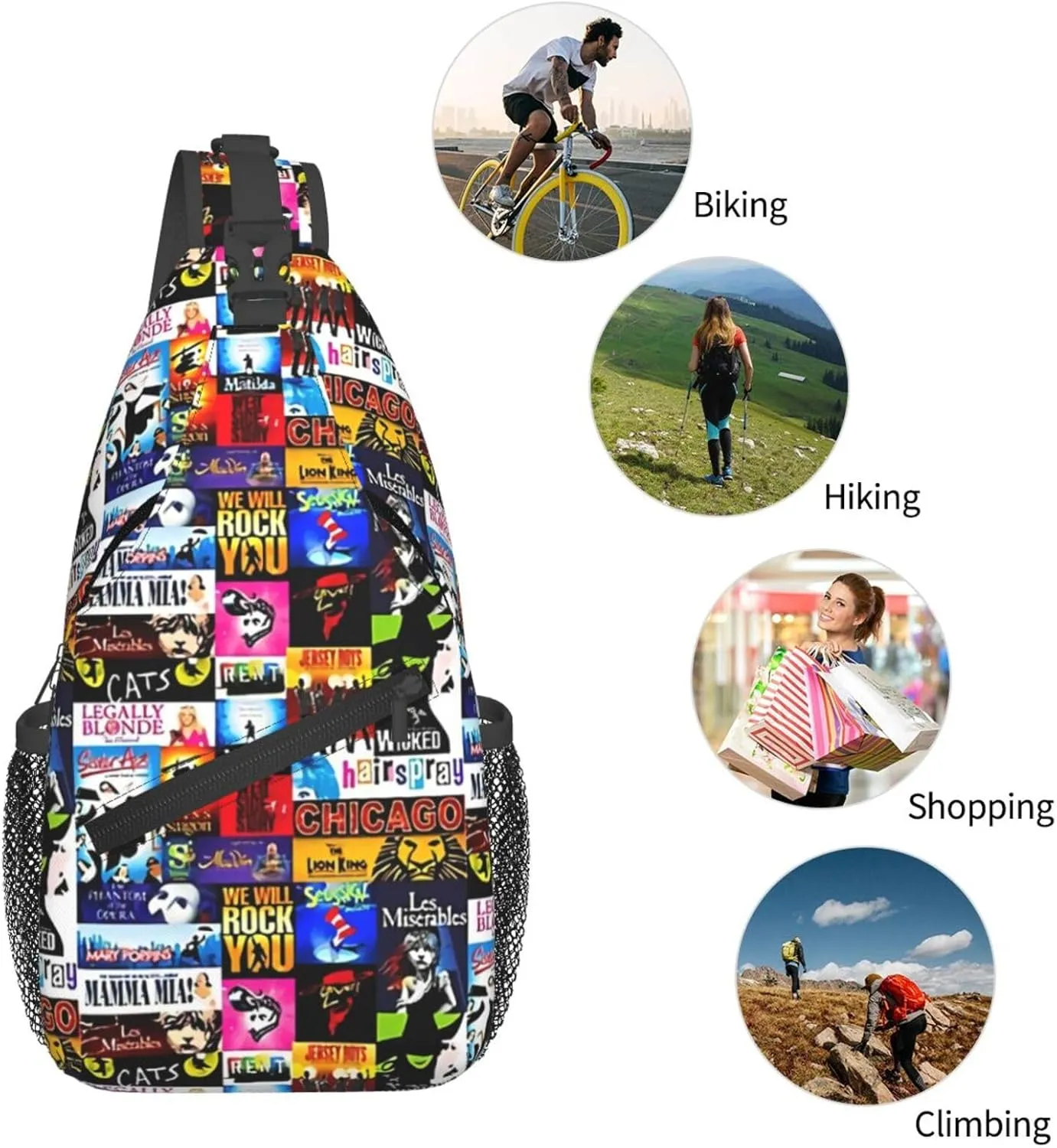 Broadway Musical Sling Backpack Crossbody Sling Bag, Shoulder Bags Chest Bag Daypack Fanny Pack Cross Body Bag For Women Men
