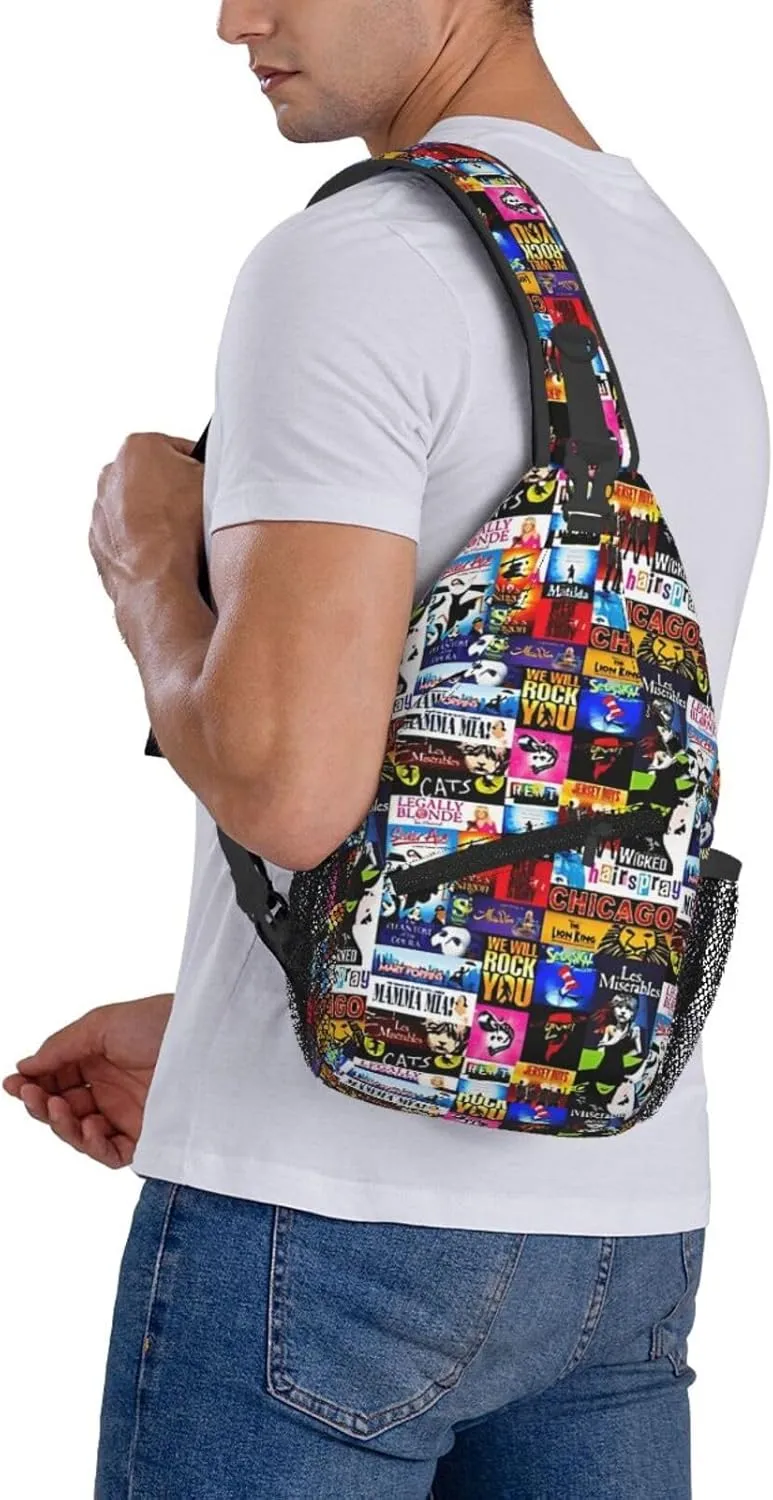 Broadway Musical Sling Backpack Crossbody Sling Bag, Shoulder Bags Chest Bag Daypack Fanny Pack Cross Body Bag For Women Men