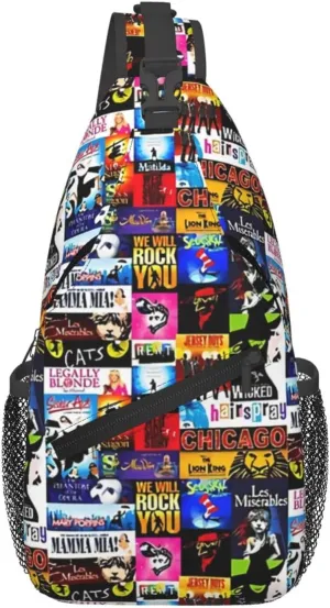 Broadway Musical Sling Backpack Crossbody Sling Bag, Shoulder Bags Chest Bag Daypack Fanny Pack Cross Body Bag For Women Men