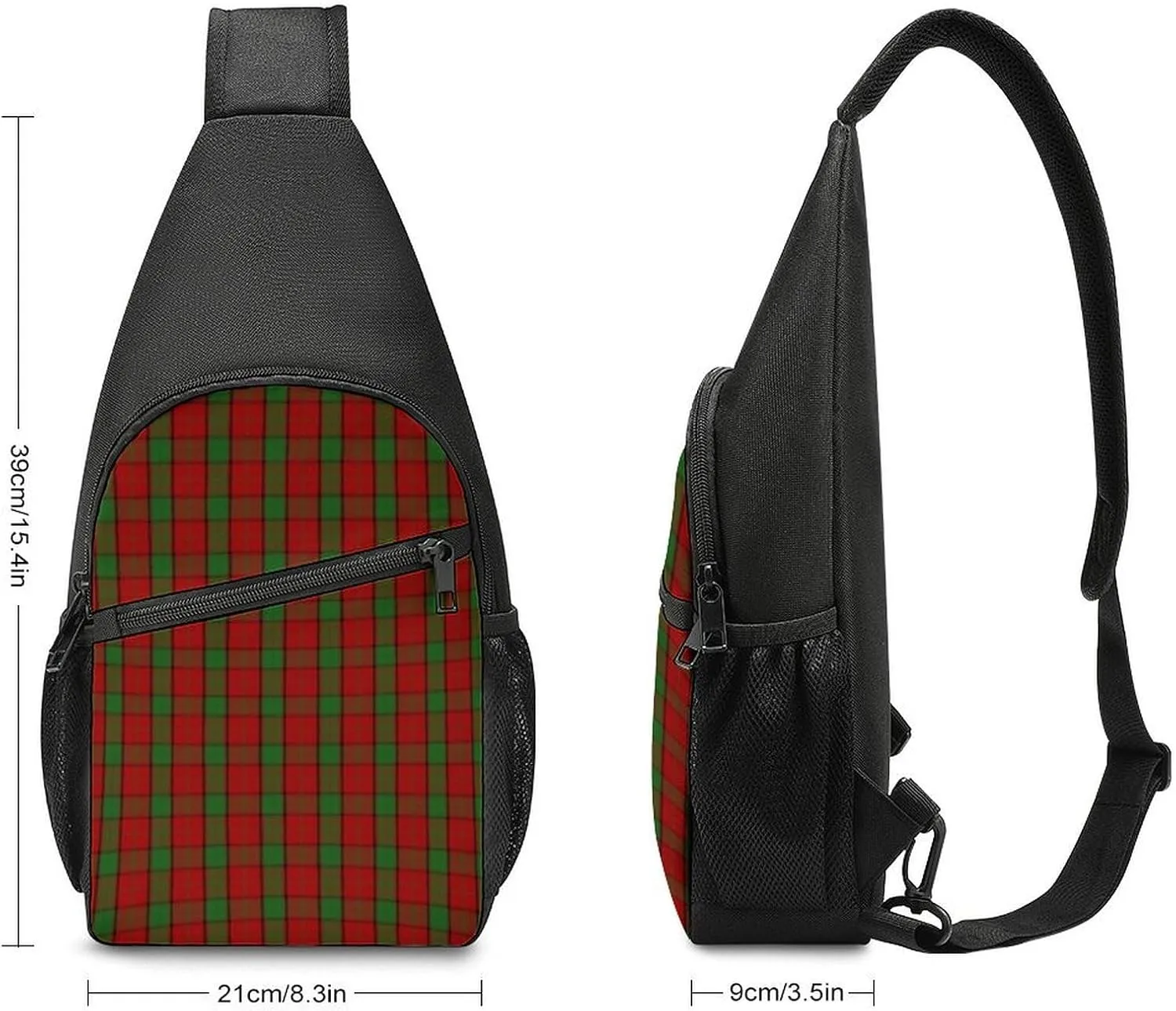 Brown Blue Tartan Plaid Portable Chest Bag, Large Capacity Single Shoulder Chest Bag