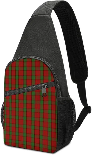 Brown Blue Tartan Plaid Portable Chest Bag, Large Capacity Single Shoulder Chest Bag