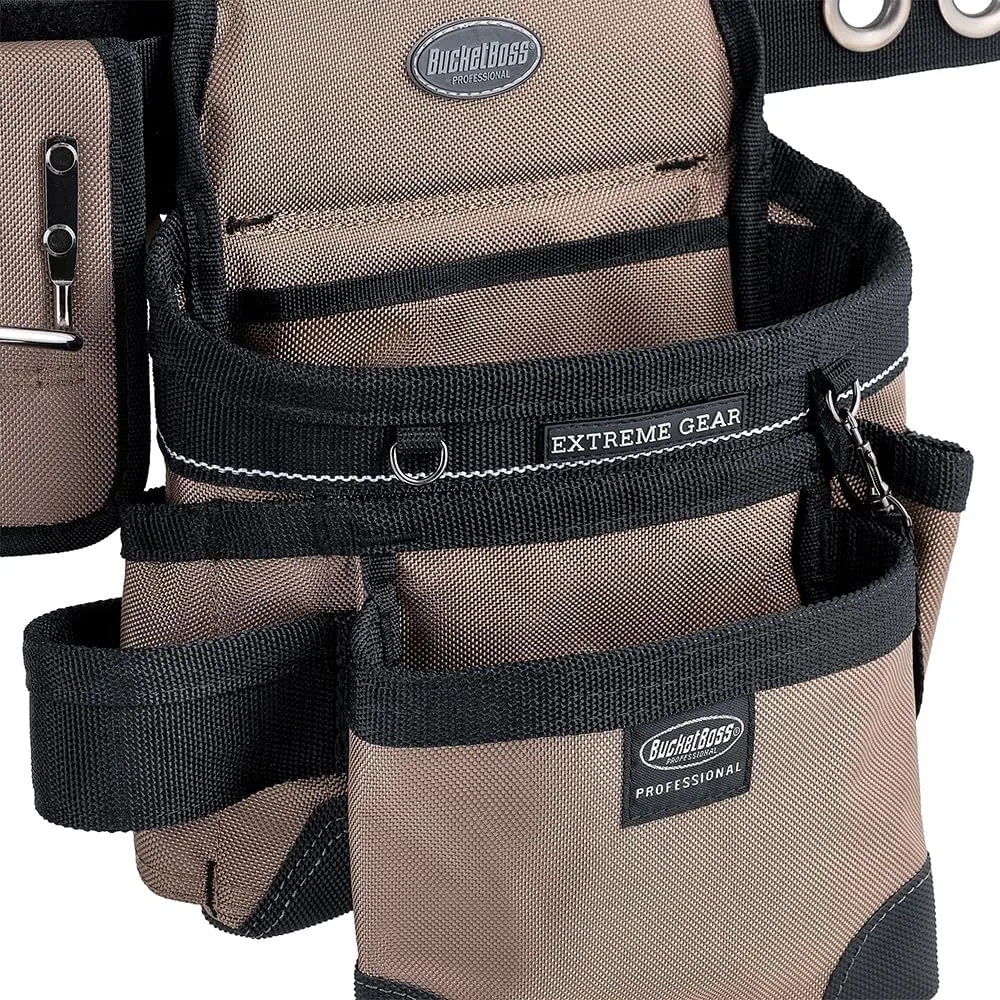 Bucket Boss 3 Bag Tool Bag Set with Suspenders in Tan, 55185-TN, Tan & Black