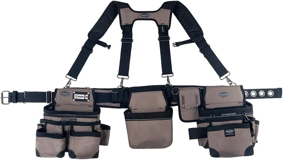 Bucket Boss 3 Bag Tool Bag Set with Suspenders in Tan, 55185-TN, Tan & Black