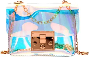 Buddy Supplies Buddy Transparent Hologram Shoulder Bag Glitter Chain Purse Cross Body Sling Bag, Clear, One Size