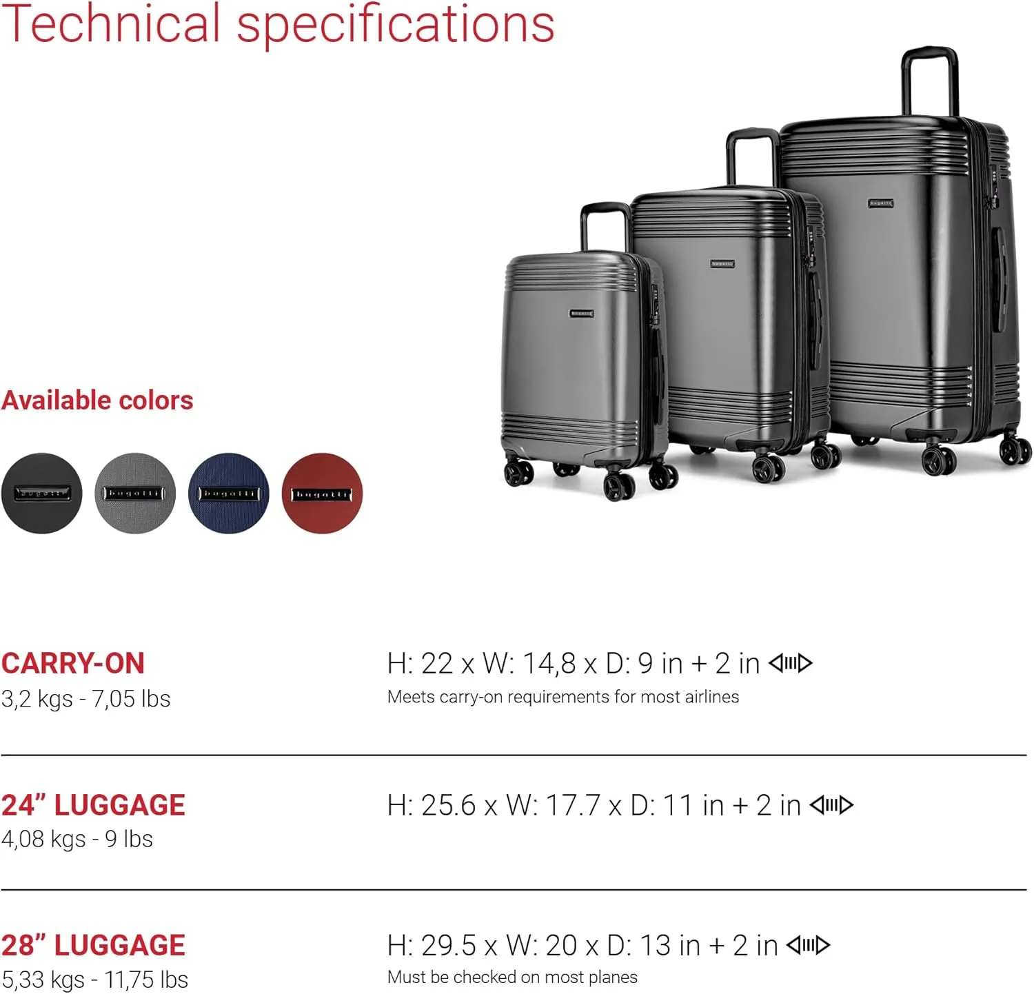 Bugatti Nashville Collection 20 Inch Hard Shell Spinner Carry On Bag for Airplanes, Hardside Expandable Suitcase with 360-Degree Spinner Wheels, Retractable Handle, Airline Approved, Charcoal