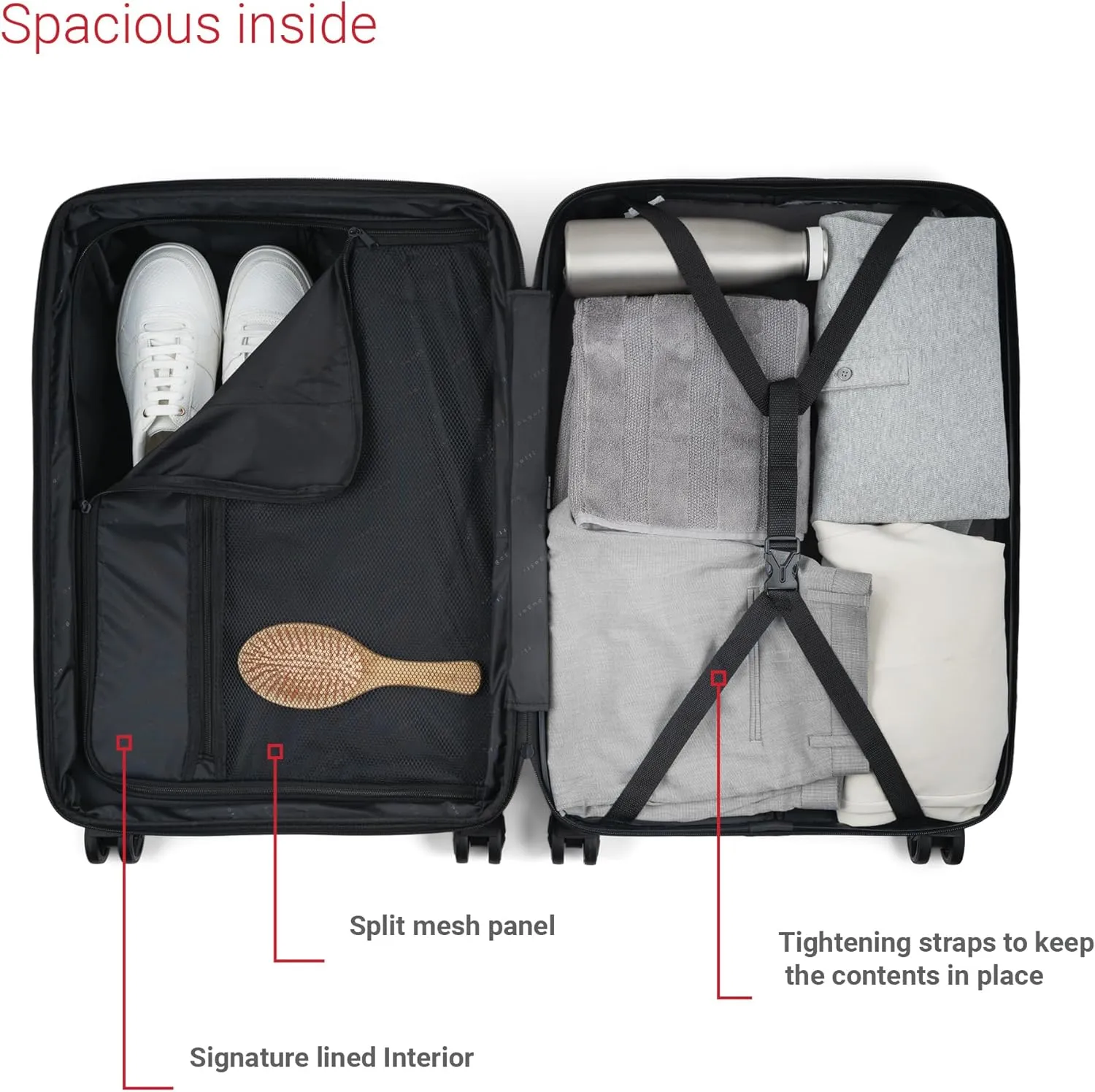 Bugatti Nashville Collection 20 Inch Hard Shell Spinner Carry On Bag for Airplanes, Hardside Expandable Suitcase with 360-Degree Spinner Wheels, Retractable Handle, Airline Approved, Charcoal