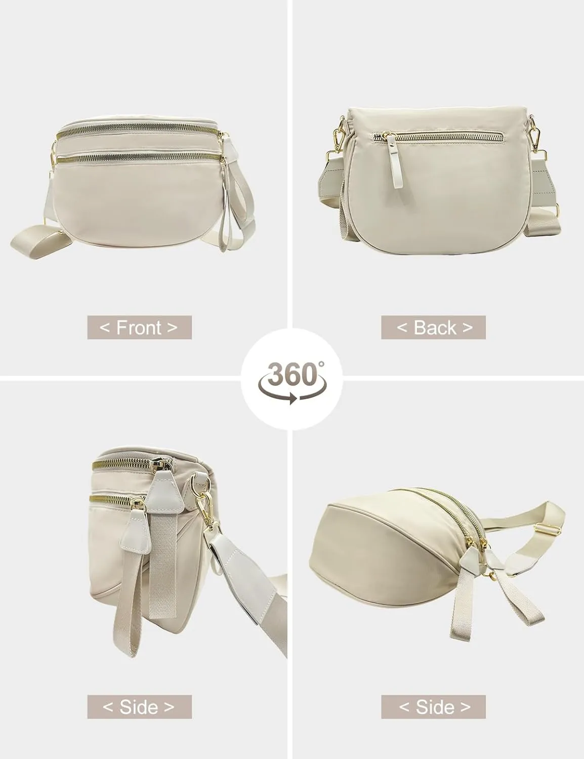 Bum Bags for Women Nylon Crossbody Bag, Spacious Fanny Packs Belt Bag Large Sling Bag with Adjustable Strap (Beige)