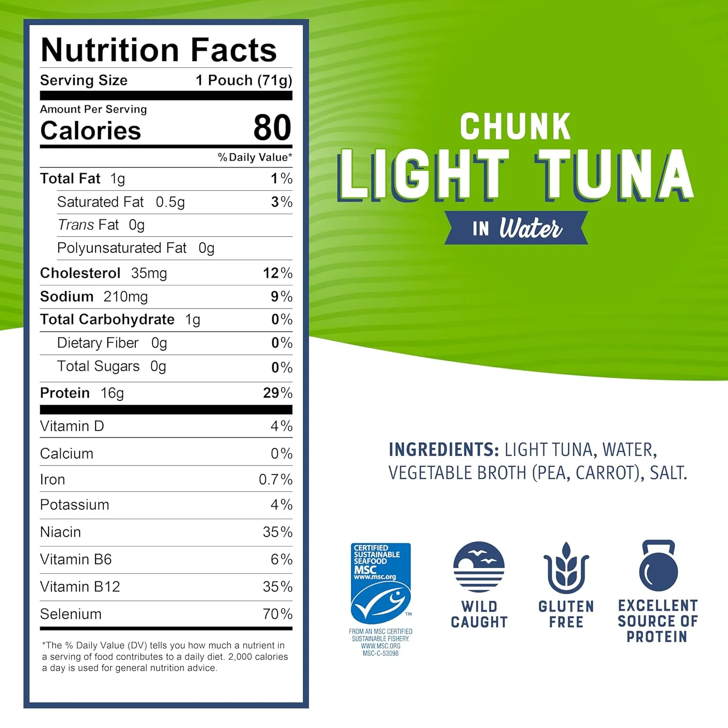 Bumble Bee Chunk Light Tuna in Water, 2.5 oz Pouches (Pack of 12) - Ready to Eat Wild Caught Skipjack Tuna Packet - 16g Protein per Serving - MSC Sustainable Seafood, Non-GMO, Gluten Free, Kosher