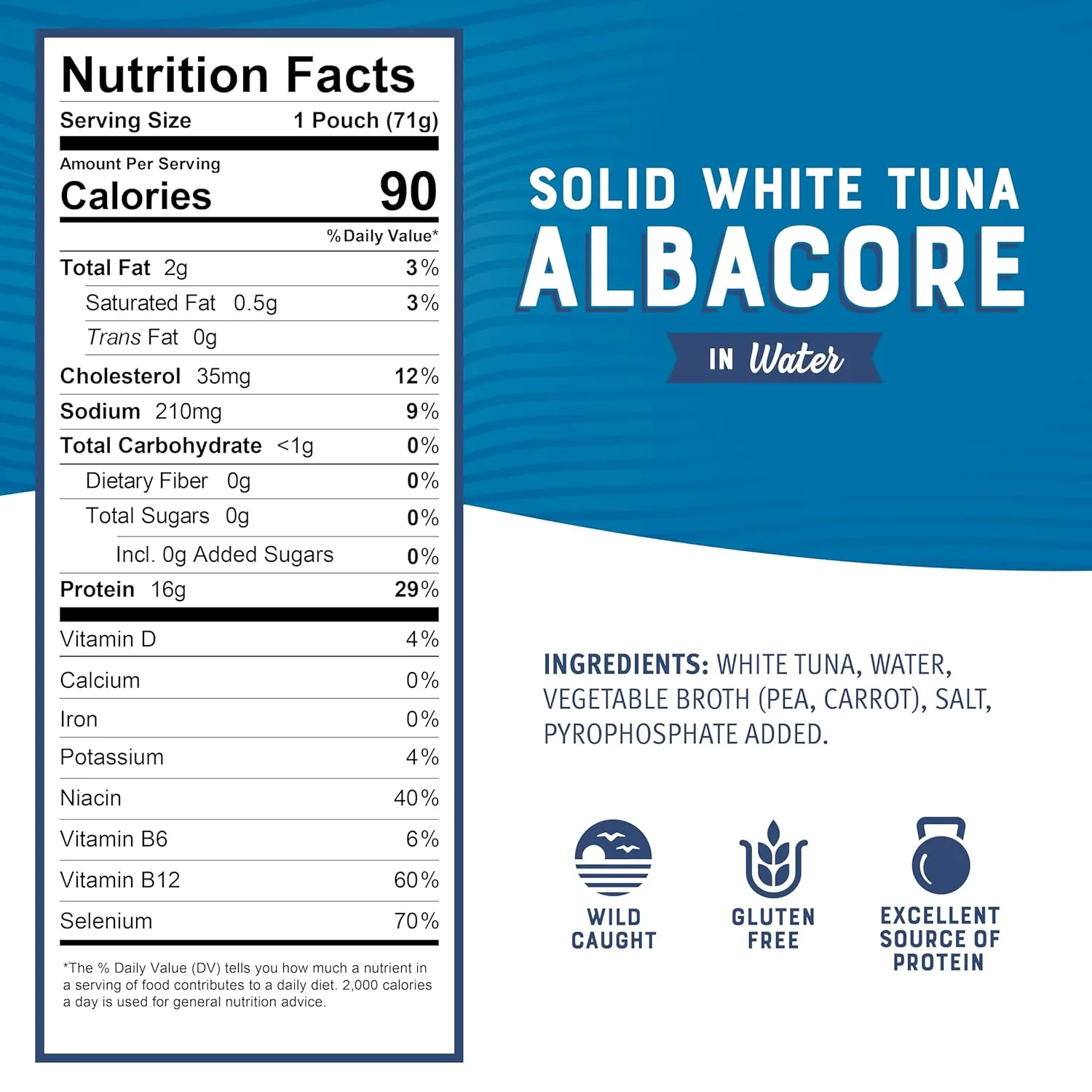 Bumble Bee Chunk White Albacore Tuna in Water, 2.5 oz Pouches (Pack of 12) - Ready to Eat Wild Caught Tuna Packet - 16g Protein per Serving, High in Omega-3s - Non-GMO, Gluten Free, Kosher