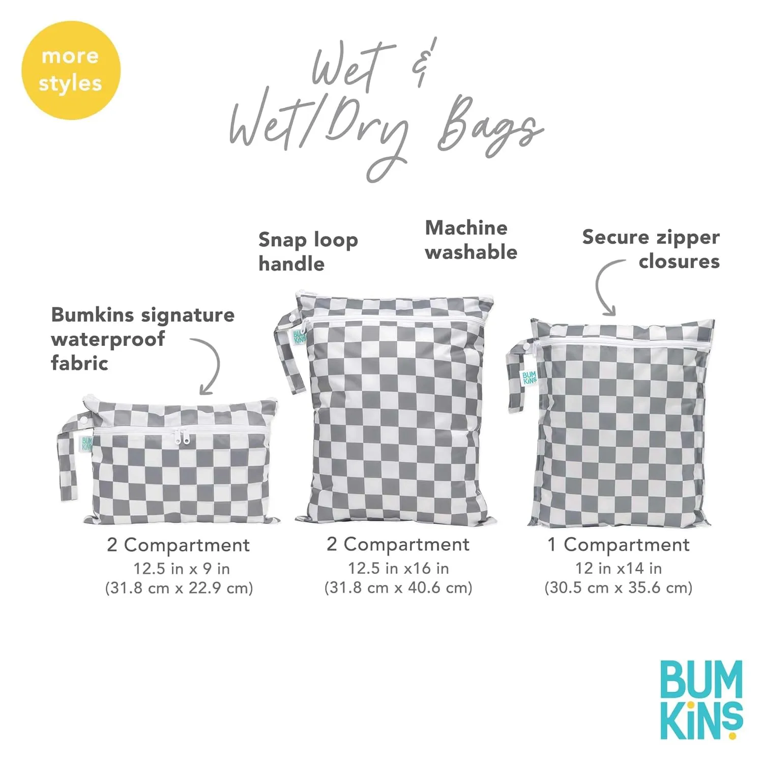 Bumkins Waterproof Wet Bag for Baby, Travel, Swim Suit, Cloth Diapers, Pump Parts, Pool, Beach, Gym Clothes, Toiletry, Hook to Stroller, Daycare, Zipper Reusable Wetdry Packing, 2-pk Jungle and Animal