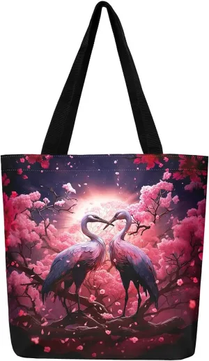 Butterfly Canvas Tote Bag,Cherry Blossom Travel Shopping Bag,Rustic Aesthetic Animal Handbag