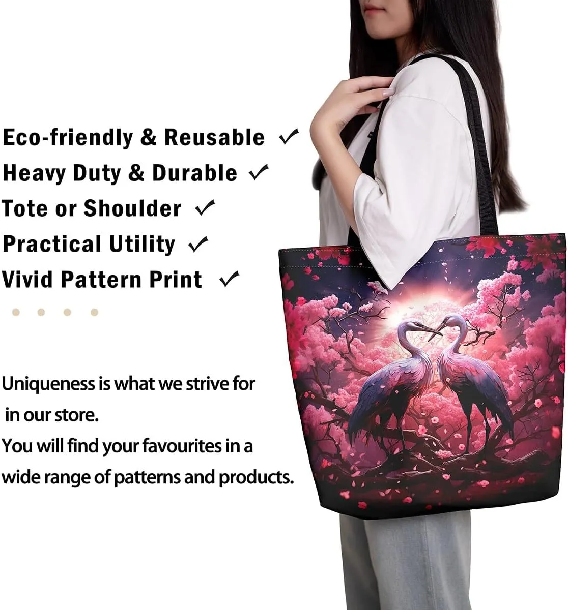 Butterfly Canvas Tote Bag,Cherry Blossom Travel Shopping Bag,Rustic Aesthetic Animal Handbag