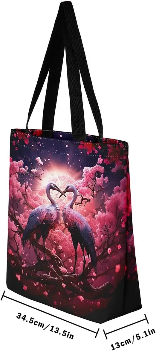 Butterfly Canvas Tote Bag,Cherry Blossom Travel Shopping Bag,Rustic Aesthetic Animal Handbag
