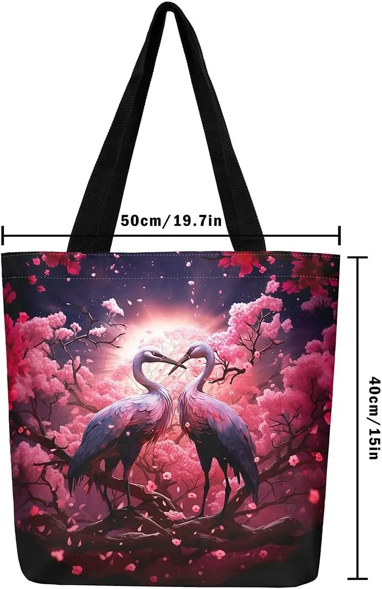 Butterfly Canvas Tote Bag,Cherry Blossom Travel Shopping Bag,Rustic Aesthetic Animal Handbag