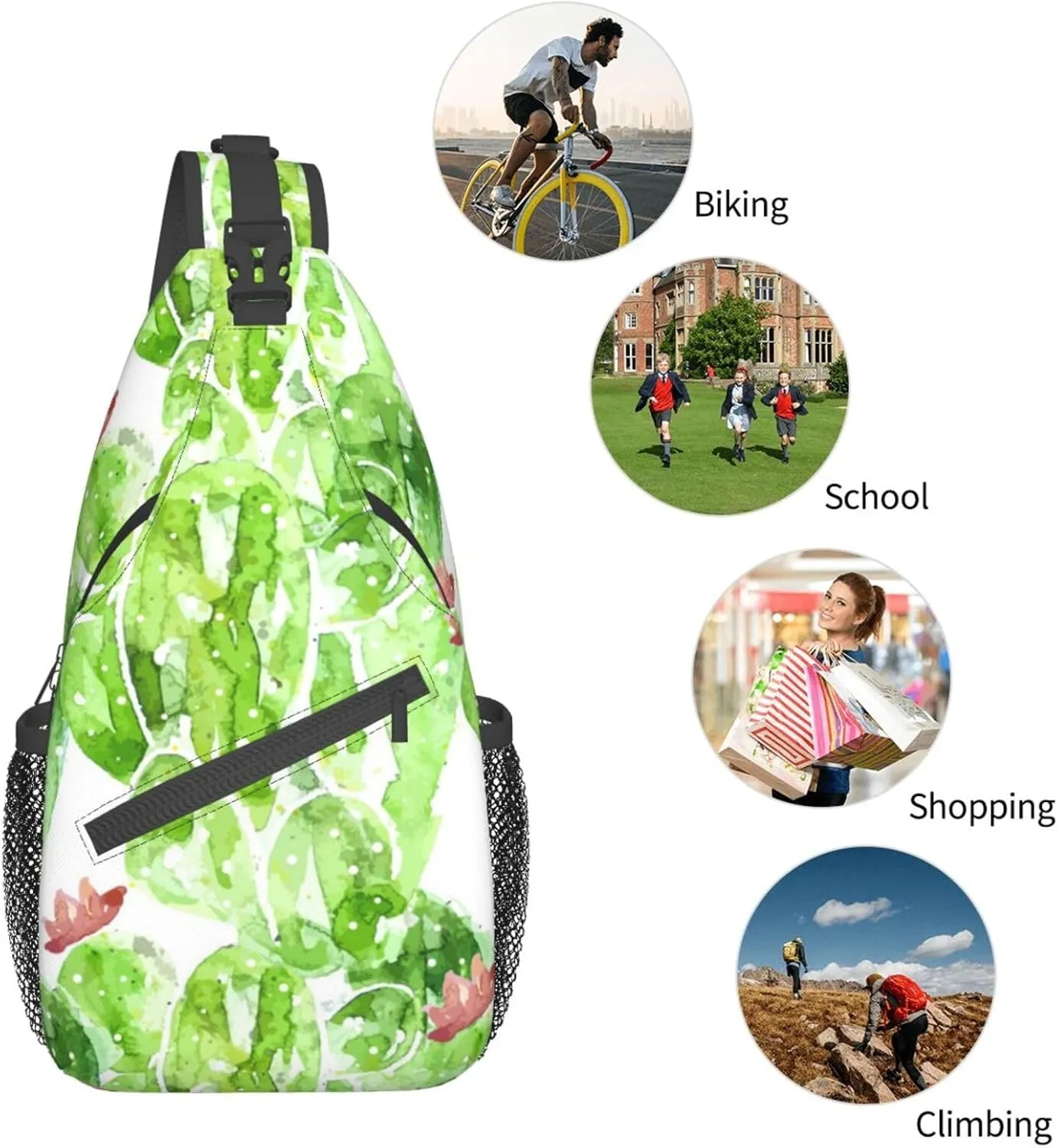 Cactus Plants Crossbody Bag Plants Shoulder Bag Backpack Cute Sling Bag Chest Casual Daypack for Outdoor