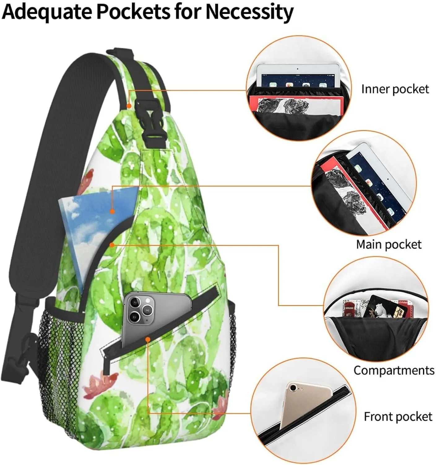 Cactus Plants Crossbody Bag Plants Shoulder Bag Backpack Cute Sling Bag Chest Casual Daypack for Outdoor
