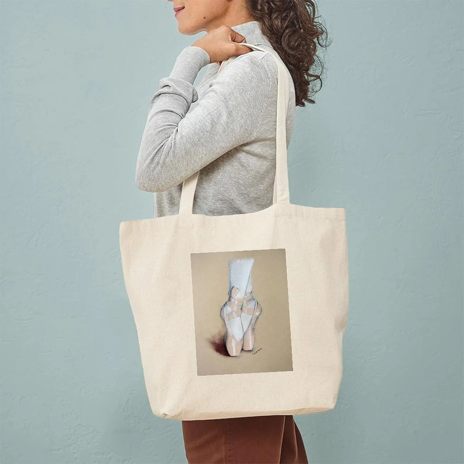 CafePress Ballet Pointe Shoes Tote Bag Reusable Natural Beige Canvas Shopping Bag