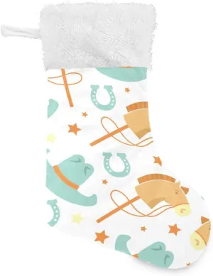 Caikeny Christmas Stockings Cowboy Cowboy HorseChristmas Presonalized Large Stocking Sock Set of 2 Horseshoe Candy Bag Xmas Party Decor Family Holiday Gift 18 in