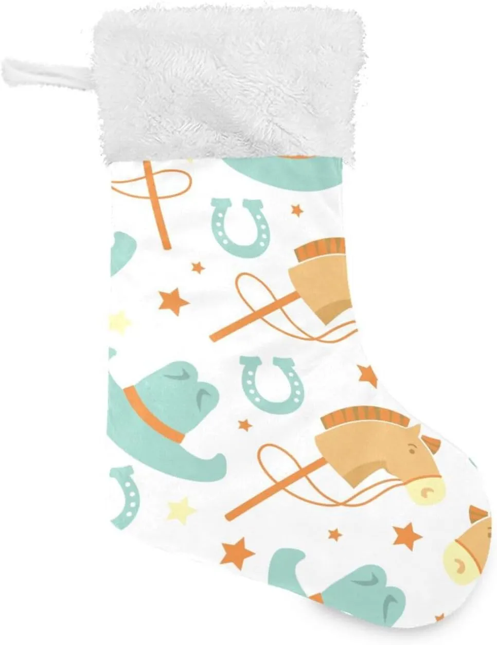 Caikeny Christmas Stockings Cowboy Cowboy HorseChristmas Presonalized Large Stocking Sock Set of 2 Horseshoe Candy Bag Xmas Party Decor Family Holiday Gift 18 in