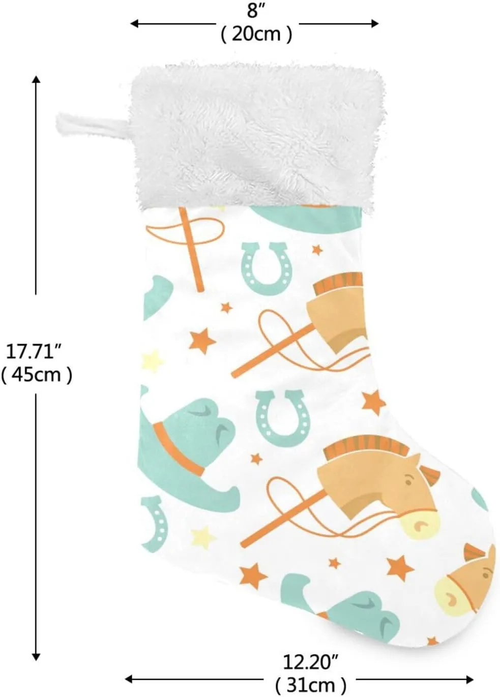 Caikeny Christmas Stockings Cowboy Cowboy HorseChristmas Presonalized Large Stocking Sock Set of 2 Horseshoe Candy Bag Xmas Party Decor Family Holiday Gift 18 in