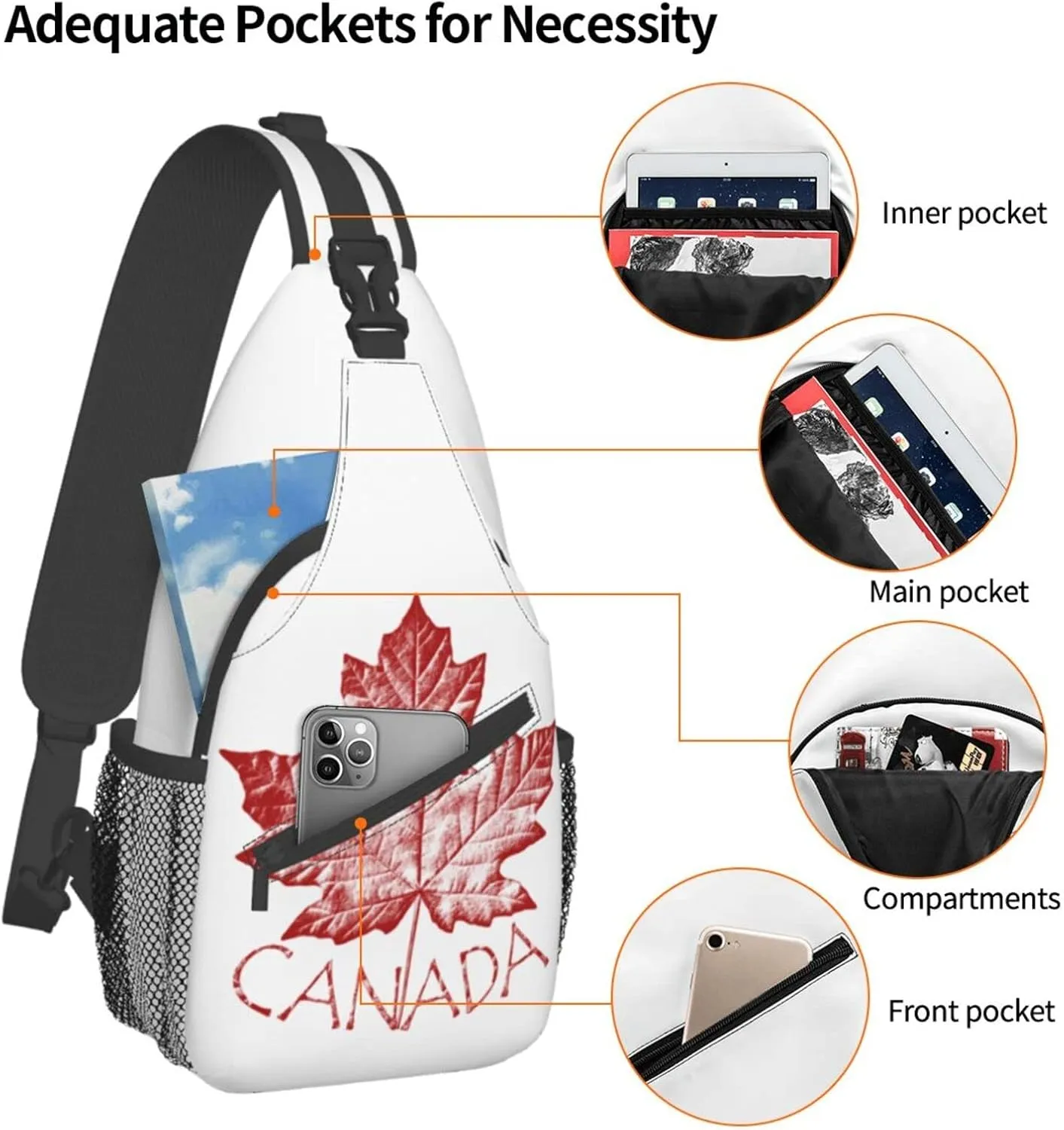 Canada Casual Daypack Bag Canada Flag Shoulder Bag Chest Bags Crossbody Bag Canadian Sling Backpack