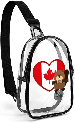 Canada Heart Print Cute Crossbody Sling Bag Unisex Transparent Chest Bag Adjustable Strap Shoulder Bag