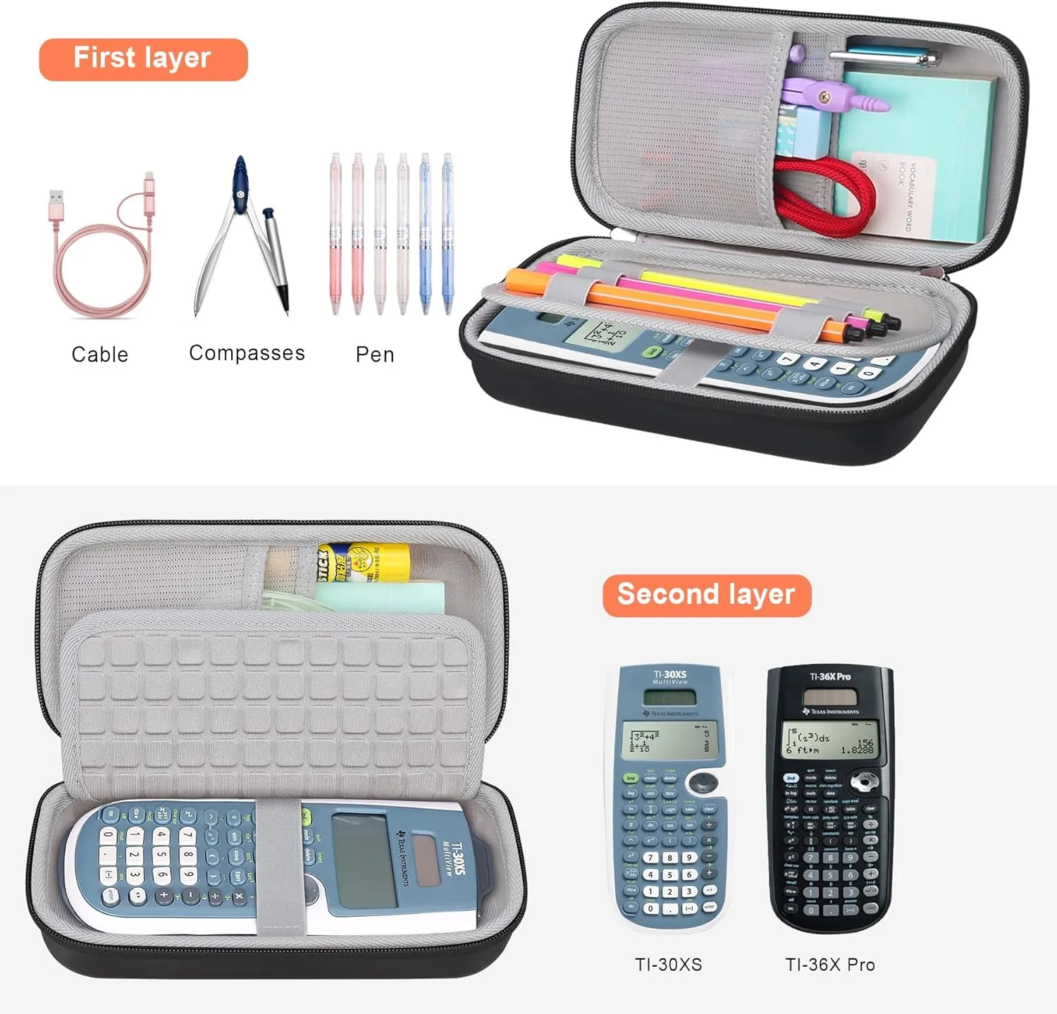 Canboc Carrying Case for Texas Instruments TI-30XS/ TI-36X Pro MultiView Scientific Calculator, Mesh Bag fit Cable, Batteries, Pens and Other Accessories, Black (Case Only)