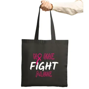 Cancer Awareness Gift Motivational Uplifting Inspirational Pink Ribbon For Everyone Fighting Alone Navy Black Multicolor Canvas Tote Bag