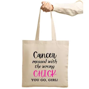 Cancer messed with wrong Fighting Survivor Warrior Natural White Multicolor Canvas Tote Bag