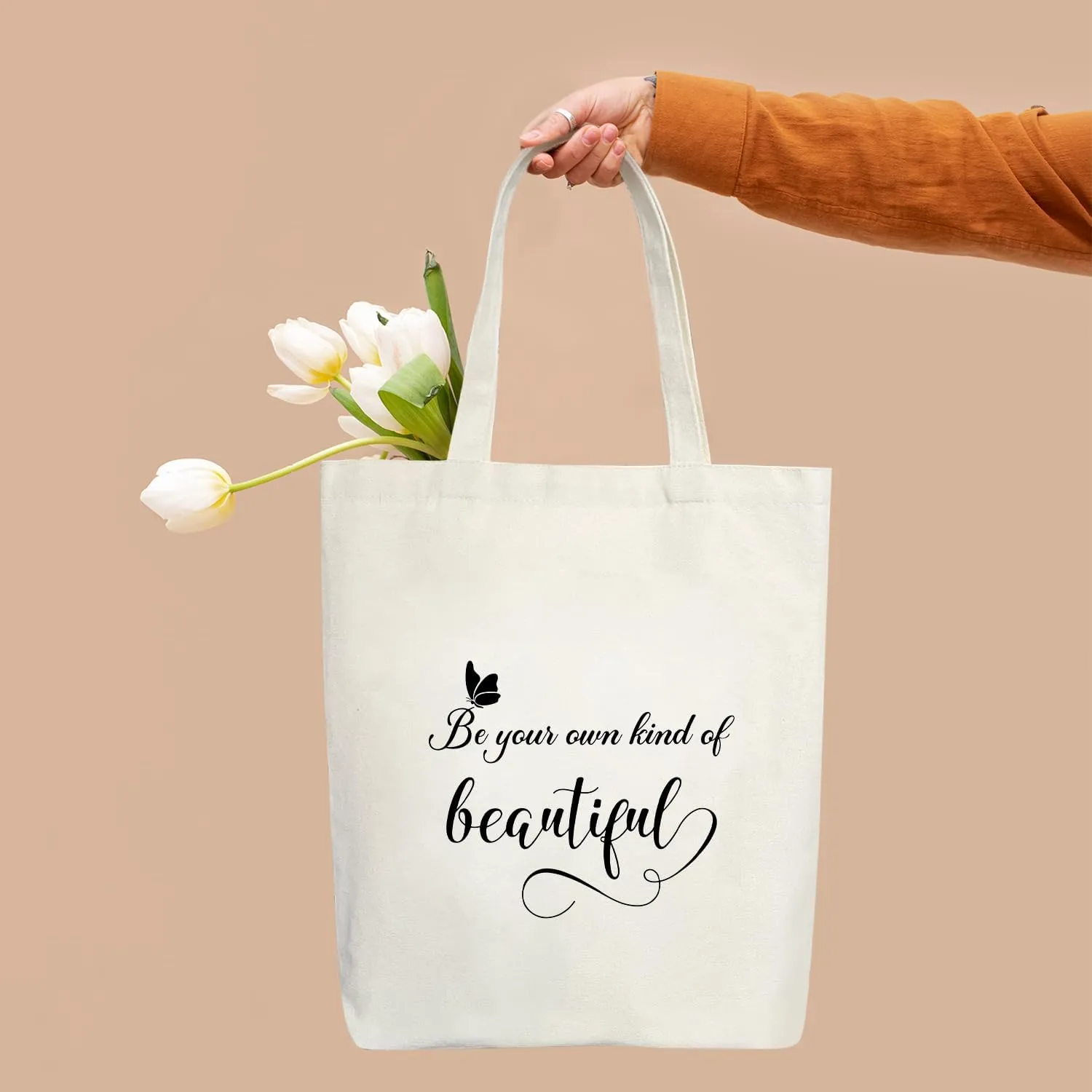 Canvas Aesthetic Tote Bag, Butterfly Canvas Tote Bags for Women, Inspirational Gifts for Women, Teen, Friend, Daughter, Motivational Gifts Shopping Reusable Grocery Beach Shoulder Bag /A40