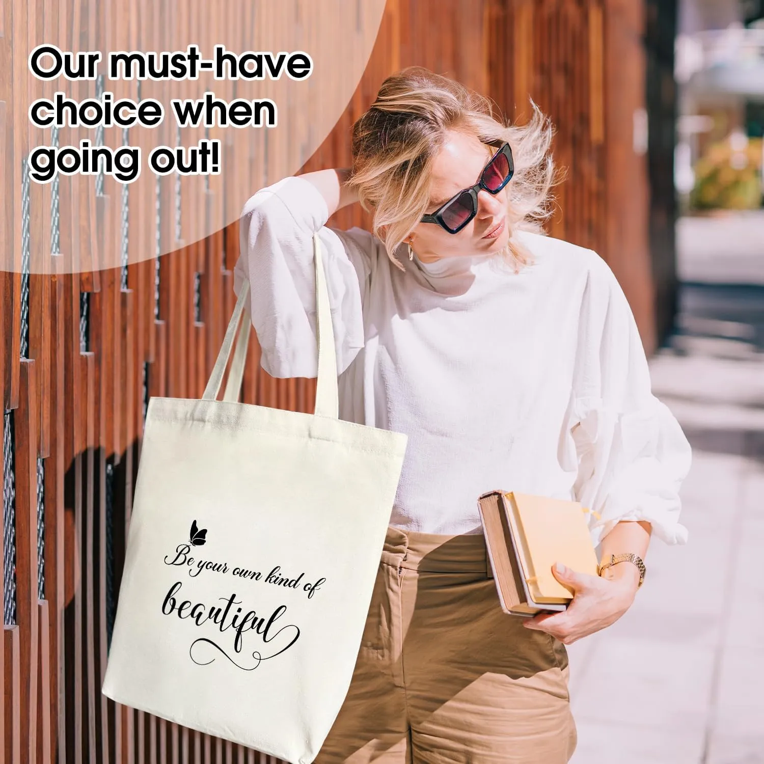 Canvas Aesthetic Tote Bag, Butterfly Canvas Tote Bags for Women, Inspirational Gifts for Women, Teen, Friend, Daughter, Motivational Gifts Shopping Reusable Grocery Beach Shoulder Bag /A40