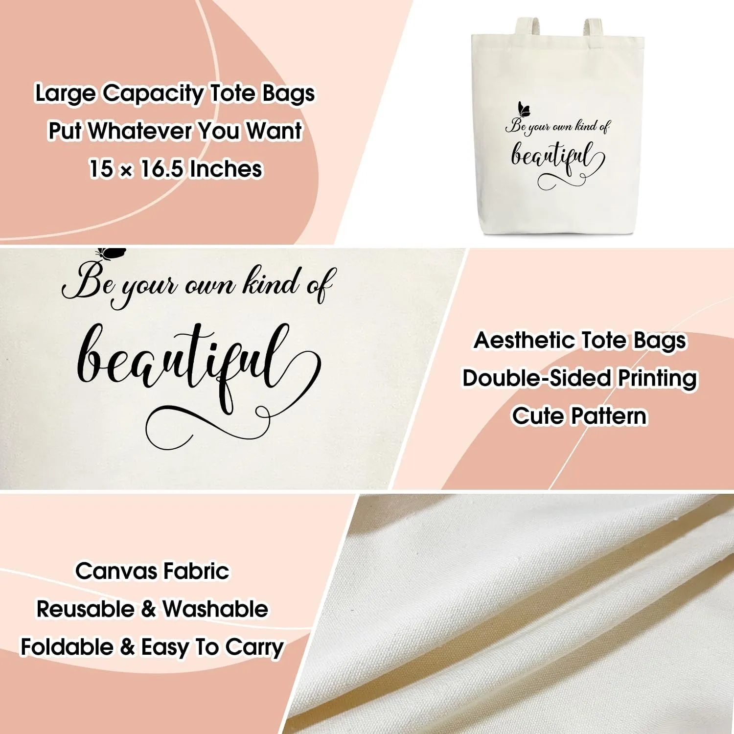 Canvas Aesthetic Tote Bag, Butterfly Canvas Tote Bags for Women, Inspirational Gifts for Women, Teen, Friend, Daughter, Motivational Gifts Shopping Reusable Grocery Beach Shoulder Bag /A40