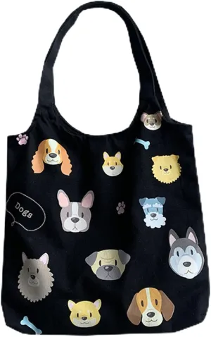 Canvas Puppy Tote Bag Dog Print Bag Dog Graphic Shoulder Bag Hobo Handbag for Puppy lovers