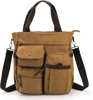 Canvas Tote Bag, Everything Shoulder Bag with Adjustable Strap, Multi Pockets Crossbody Hobo Purse, Laptop Work Handbag for Travel, College, Gym, Beach, Teacher, Messenger, Nurse, Mommy