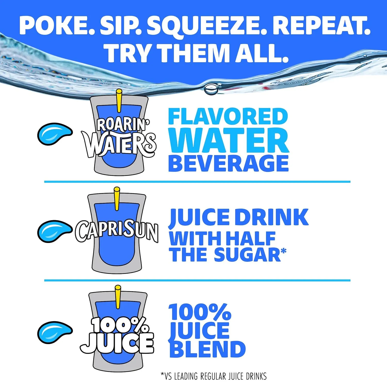 Capri Sun Roarin' Waters Fruit Punch Flavored with other natural flavor Water Beverage, 40 ct Pack, 4 Boxes of 10 Drink Pouches