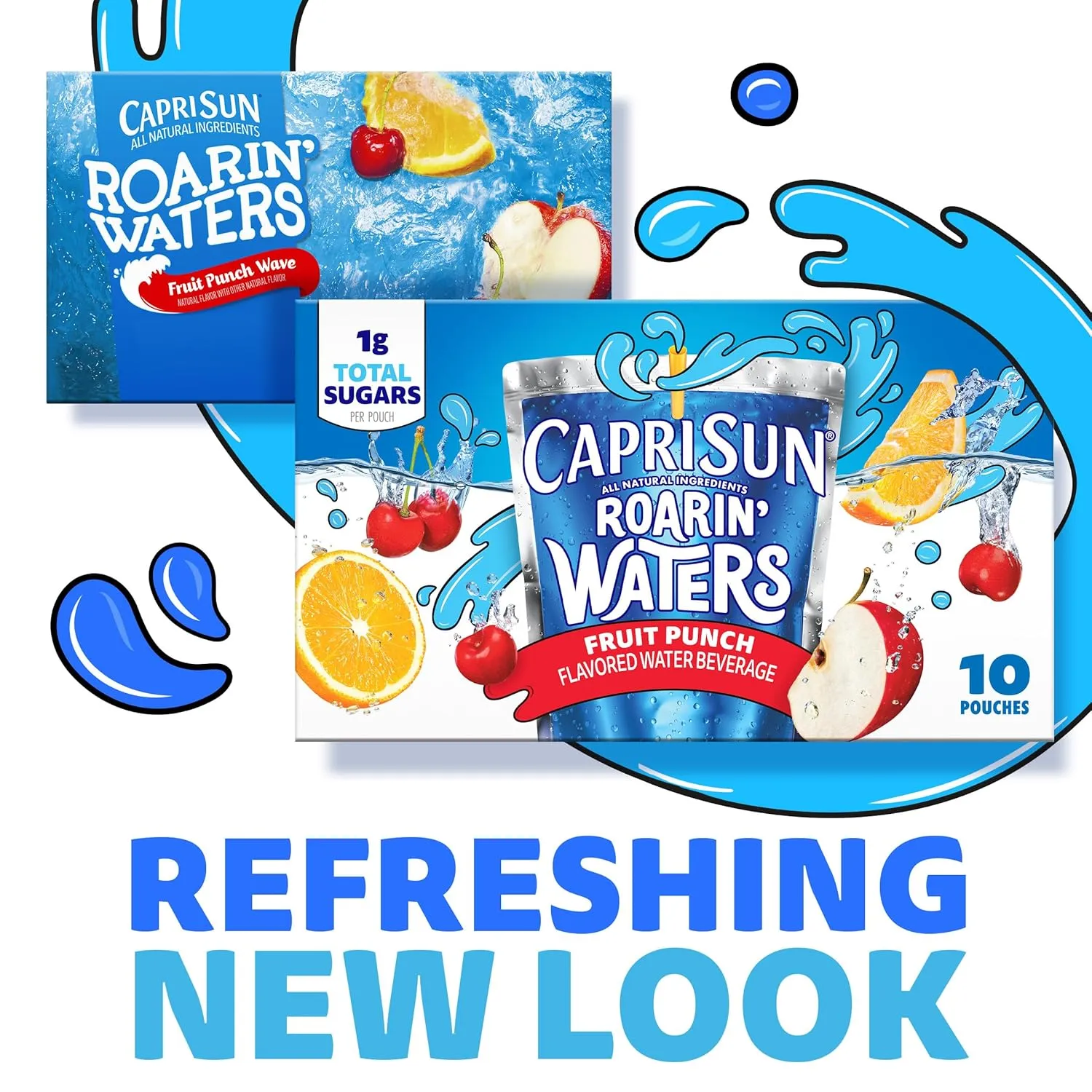 Capri Sun Roarin' Waters Fruit Punch Flavored with other natural flavor Water Beverage, 40 ct Pack, 4 Boxes of 10 Drink Pouches
