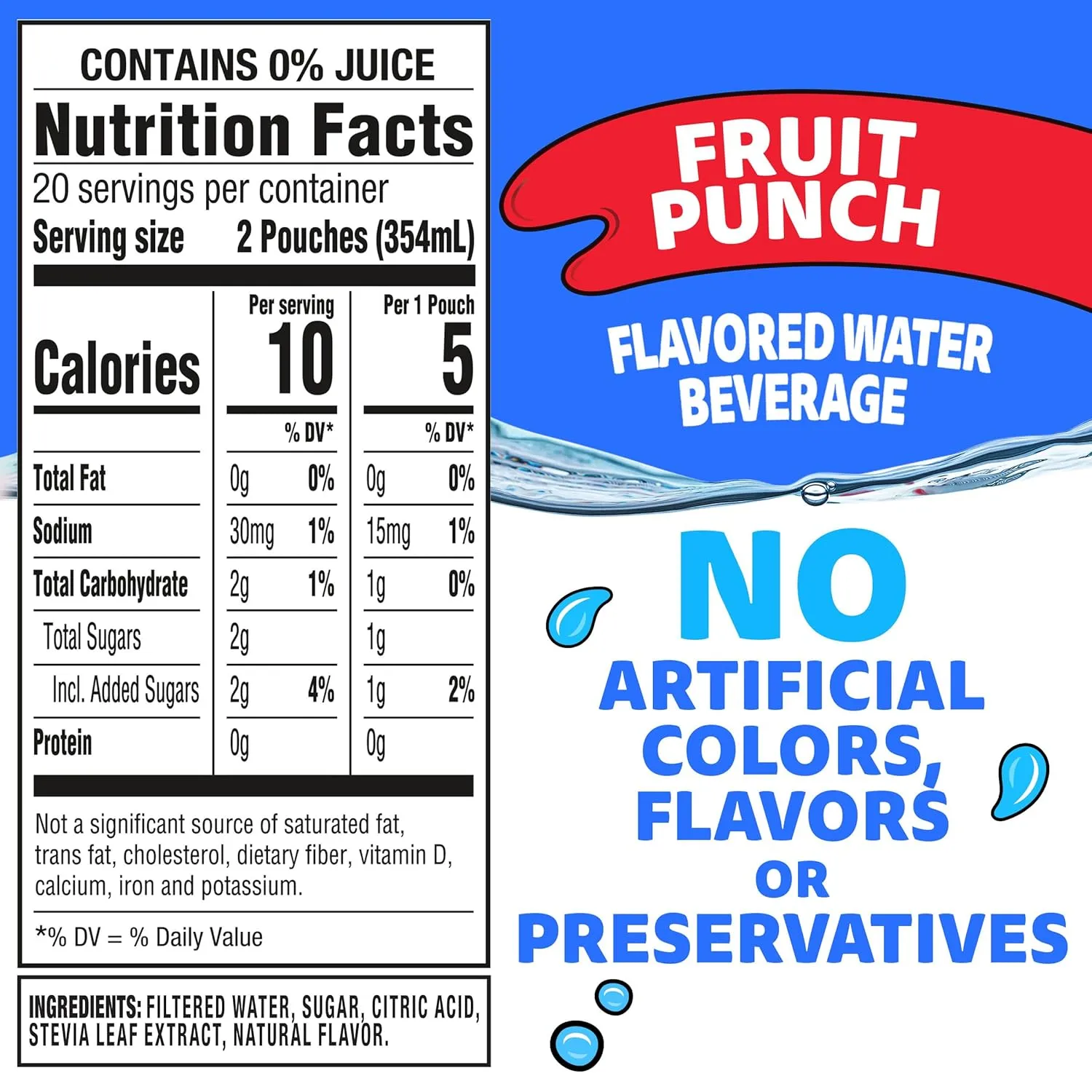 Capri Sun Roarin' Waters Fruit Punch Flavored with other natural flavor Water Beverage, 40 ct Pack, 4 Boxes of 10 Drink Pouches