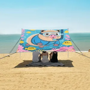 Capybara Diver Underwater Beach Canopy Tent Anti-UV & Wind Resistant, Camping Sun Shelter Easy Setup Portable,Outdoor Shade Tents with Sandbags,Sand Shovels,Ground Pegs & Stability Poles
