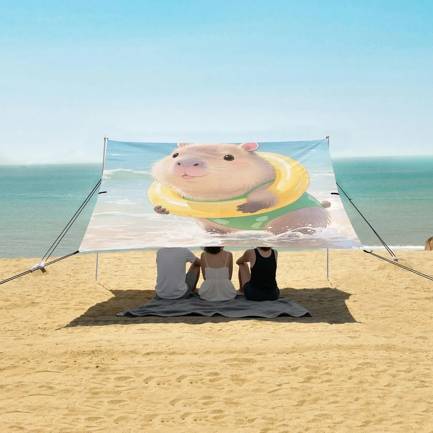 Capybara Summer Beach Beach Canopy Tent Anti-UV & Wind Resistant, Camping Sun Shelter Easy Setup Portable,Outdoor Shade Tents with Sandbags,Sand Shovels,Ground Pegs & Stability Poles