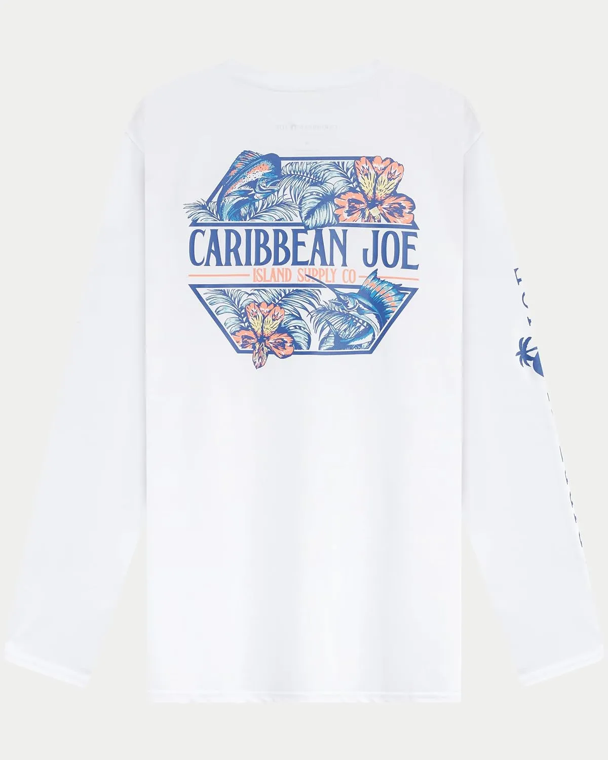 CARIBBEAN JOE Men's Standard Rash Guard, Flower Logo Long Sleeve Sun Protection Swim, Beach and Fishing T-Shirt Top