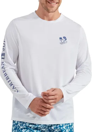 CARIBBEAN JOE Men's Standard Rash Guard, Flower Logo Long Sleeve Sun Protection Swim, Beach and Fishing T-Shirt Top