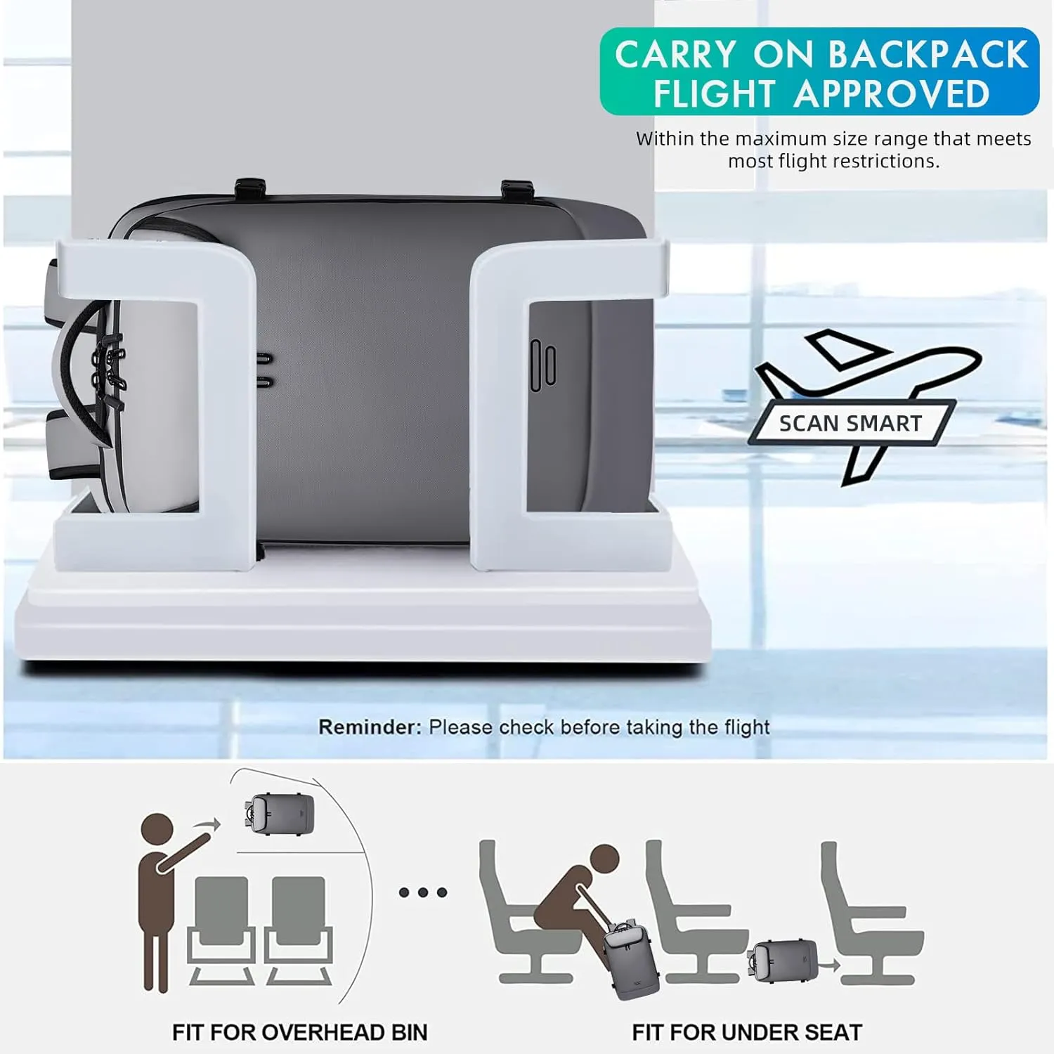 Carry on Backpack Airline Approved for Men, Travel 50L Expandable backpack Luggage Fits 17.3 Inch Laptop with USB Charging Port(grey)